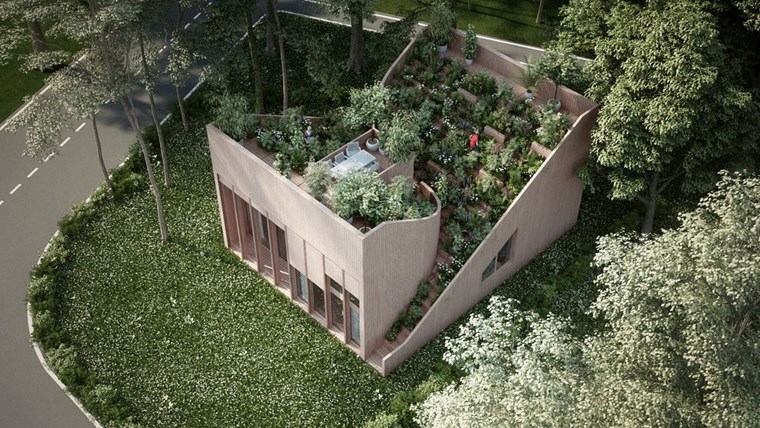 Ngôi nhà âm dương: “Trộn” vườn lên mái - Penda's Yin & Yang House