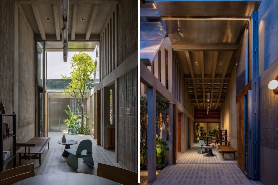 Giếng trời và cây xanh trong lòng nhà tại Lá-Sách House