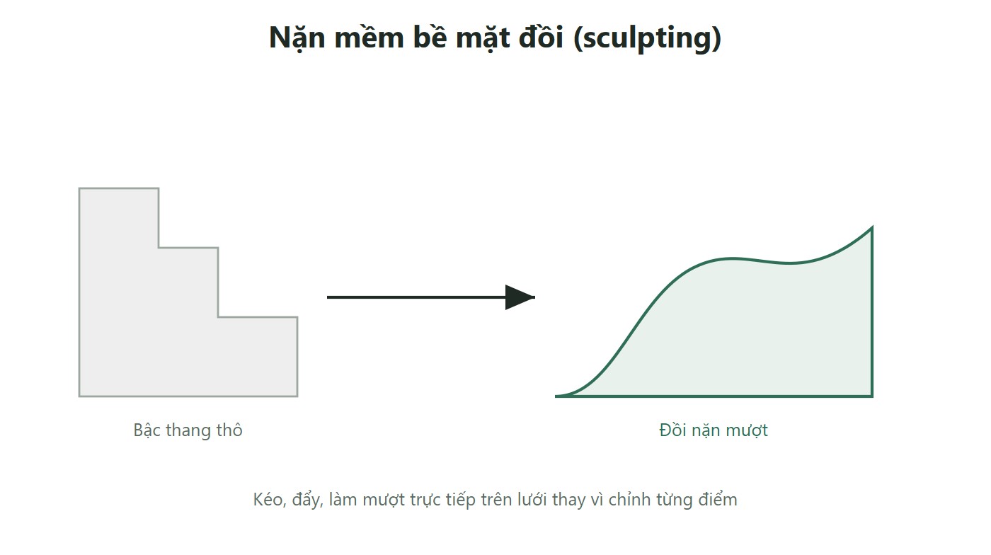 Giao diện bậc thang thô được nặn thành đồi mượt