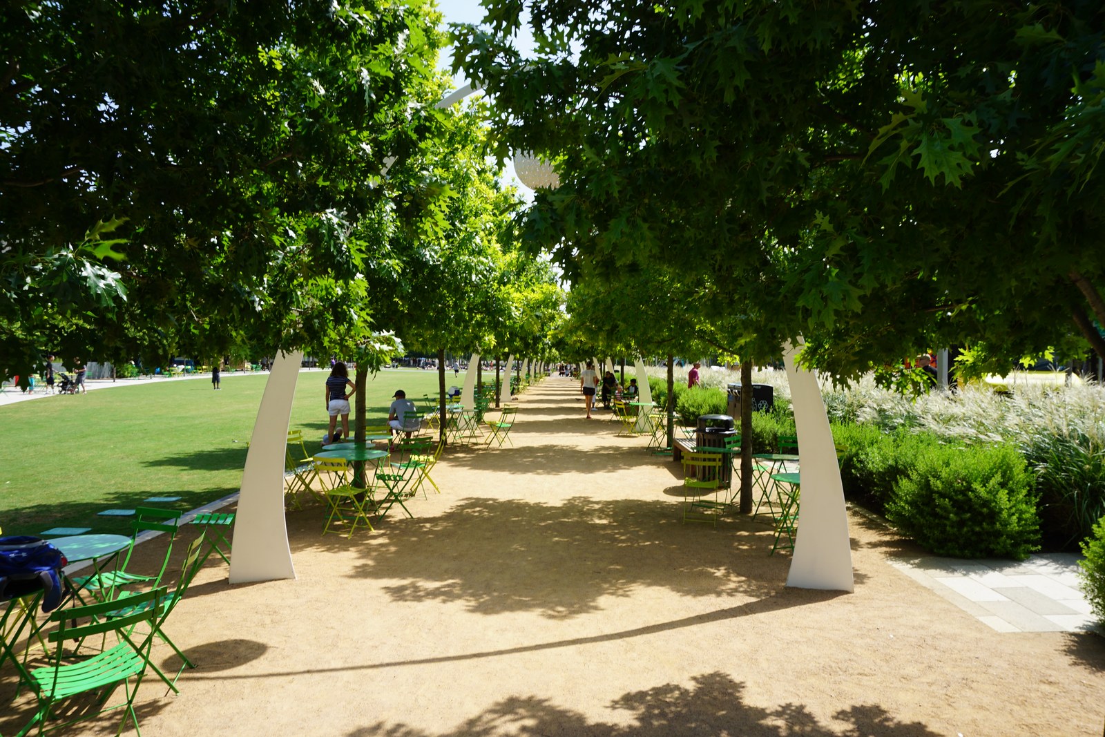 Klyde Warren Park — Hàng cây trồng thẳng hàng dọc lối đi trên