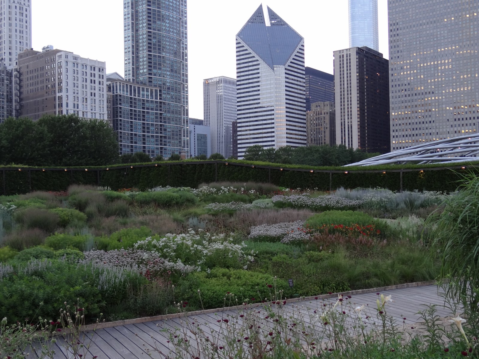 Millennium Park — Lurie Garden với lối trồng cây lâu năm kiểu
